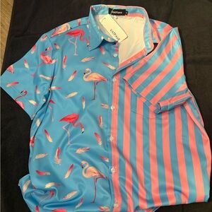 Flamingo Print Men's Shirt - Blue and Pink